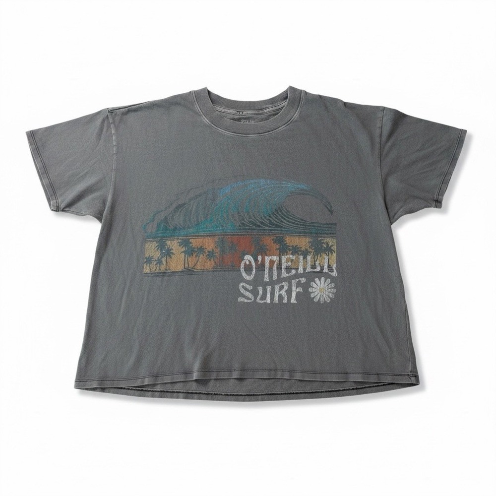 Y2K Grey O'Neill Surf Shop Women's Tee Shirt Size Large Wave Graphic Print